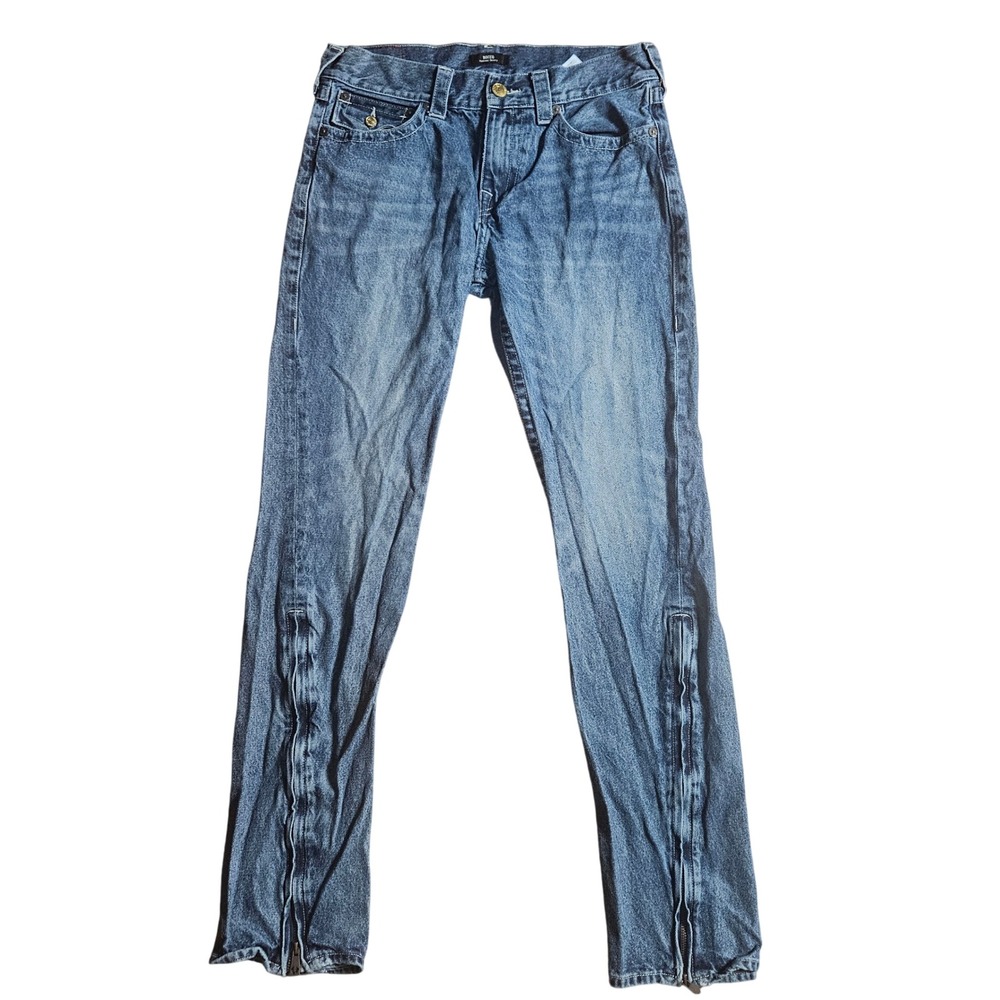 True Religion Rocco Relaxed Skinny Jeans Ankle Zip Mens 32x33‎ Denim Moto Biker